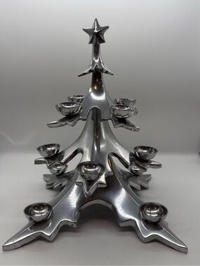 Vintage Pottery Barn Silver Metal Christmas Tree Votive Ball Candle Holder